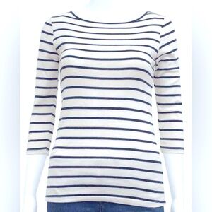 Zara 100% Organic Cotton Boat Neck Stripped Slim 3/4 Sleeve T-Shirt